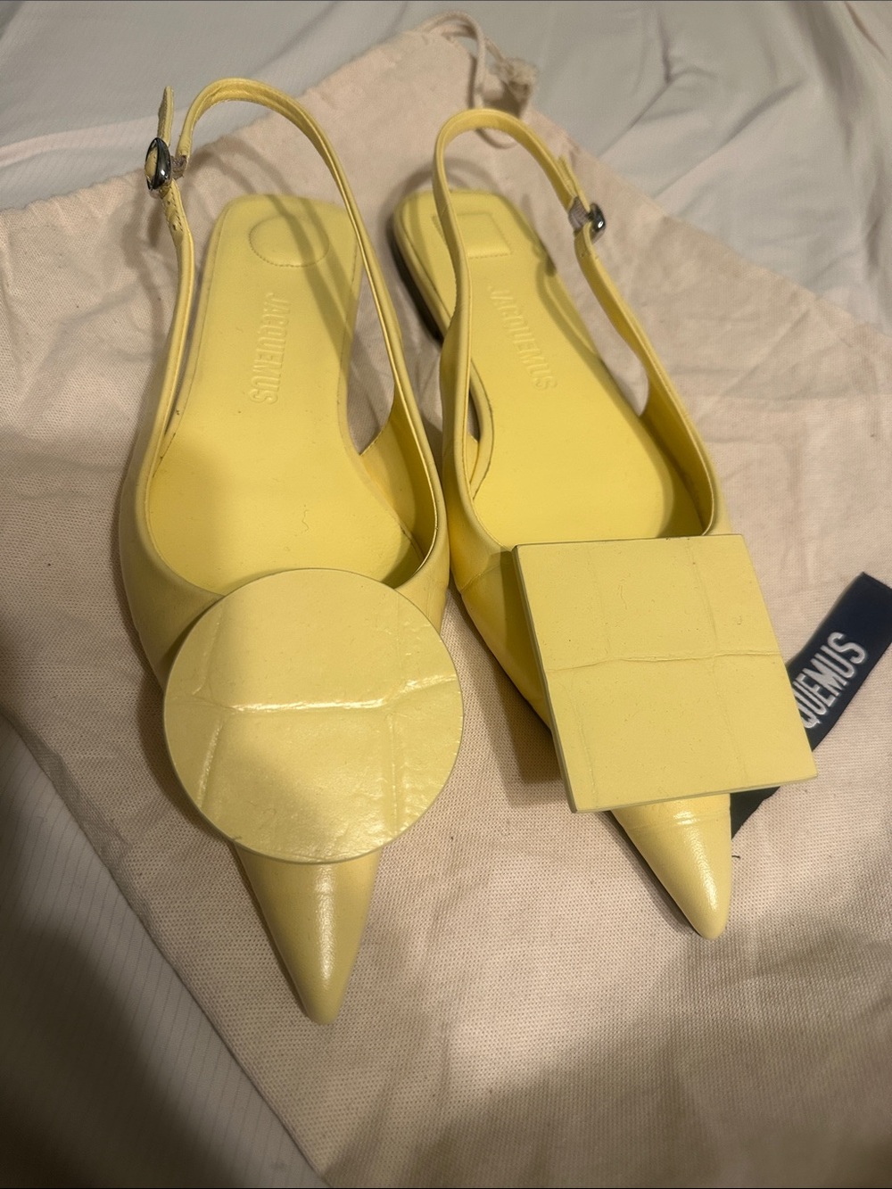 Jacquemus Yellow Pointed Slingback Flats with Geometric Toe Accents
